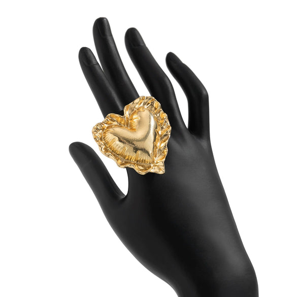 Metal Geometric Round Love Ring With Pleated 3D Design And Electroplating For Women