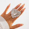 Metal Geometric Round Love Ring With Pleated 3D Design And Electroplating For Women