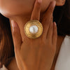 Metal Geometric Round Love Ring With Pleated 3D Design And Electroplating For Women