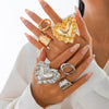 Metal Geometric Round Love Ring With Pleated 3D Design And Electroplating For Women