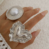 Metal Geometric Round Love Ring With Pleated 3D Design And Electroplating For Women