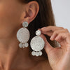 Metal Geometric Round Pendant Earrings Exaggerate Style Electroplating For Women