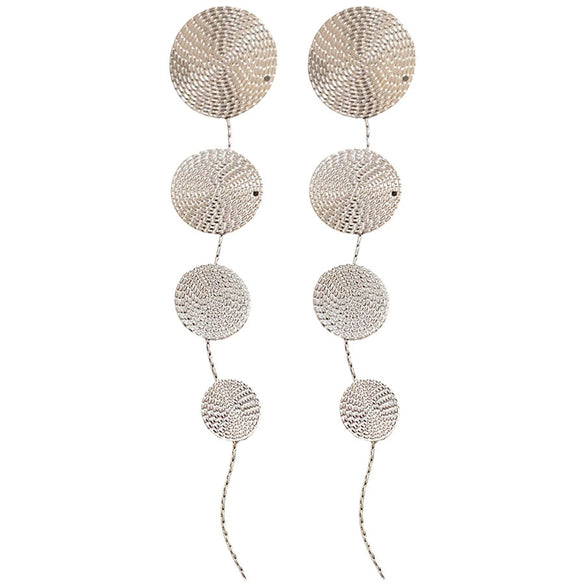 Metal Geometric Round Texture Tassel Stud Earrings For Women With Electroplating Design