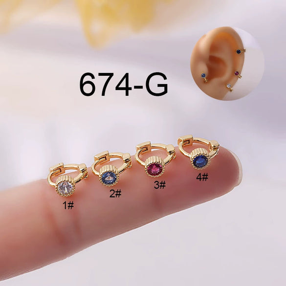 Metal Geometric Single Zirconium Small Ear Buckle Ear Bone Earrings For Women Electroplated