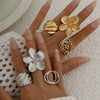 Metal Geometric Square Cut Out Flower Ring For Women With Electroplating