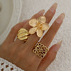Metal Geometric Square Cut Out Flower Ring For Women With Electroplating