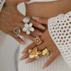 Metal Geometric Square Cut Out Flower Ring For Women With Electroplating