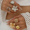 Metal Geometric Square Cut Out Flower Ring For Women With Electroplating