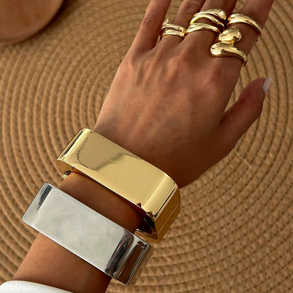 Metal Geometric Square Mirror Electroplated Spring Bracelet For Women
