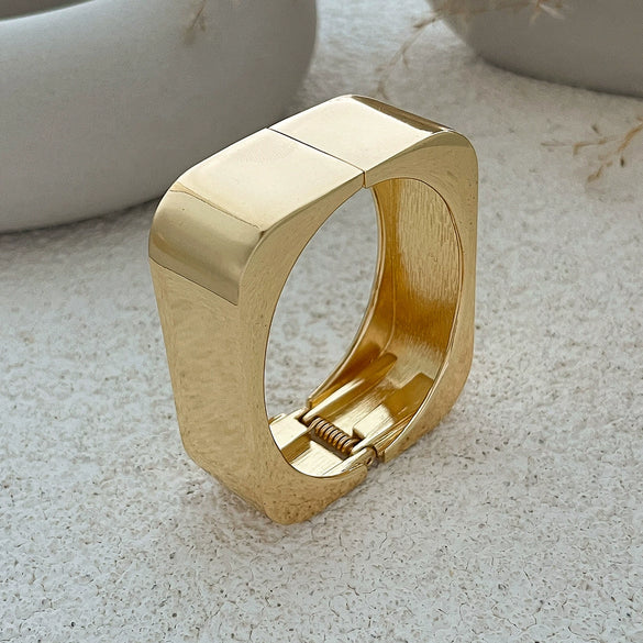 Metal Geometric Square Mirror Electroplated Spring Bracelet For Women