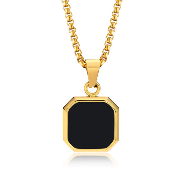 Metal Geometric Square Pendant Necklace Black And White Shell Electroplating Minimalist Men's