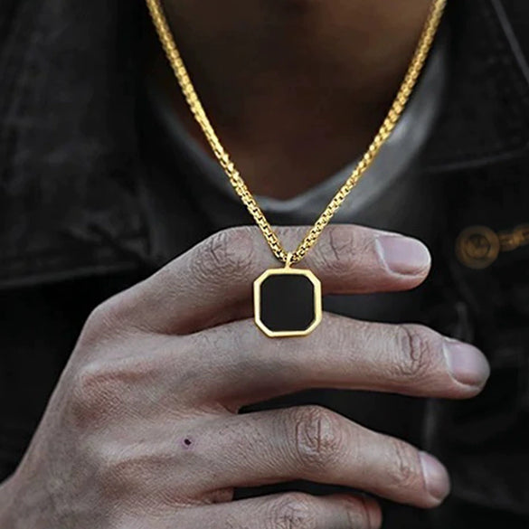 Metal Geometric Square Pendant Necklace Black And White Shell Electroplating Minimalist Men's