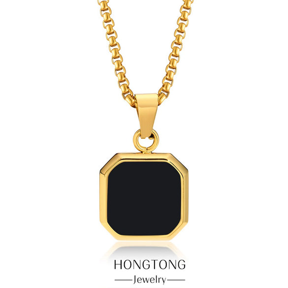 Metal Geometric Square Pendant Necklace Black And White Shell Electroplating Minimalist Men's