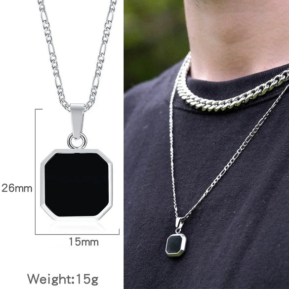 Metal Geometric Square Pendant Necklace Black And White Shell Electroplating Minimalist Men's