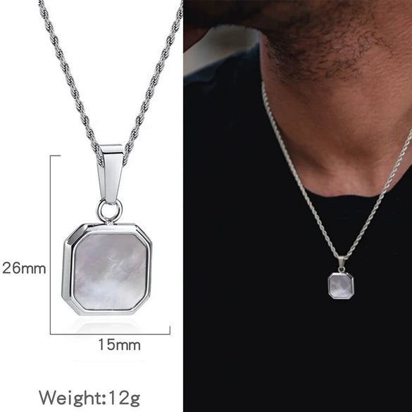 Metal Geometric Square Pendant Necklace Black And White Shell Electroplating Minimalist Men's