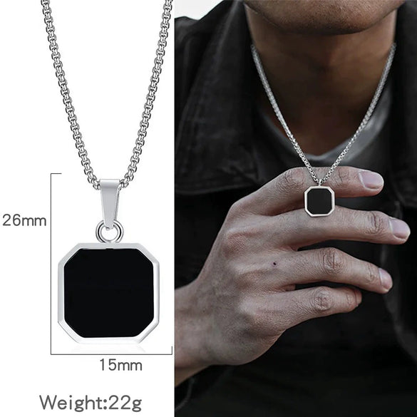 Metal Geometric Square Pendant Necklace Black And White Shell Electroplating Minimalist Men's