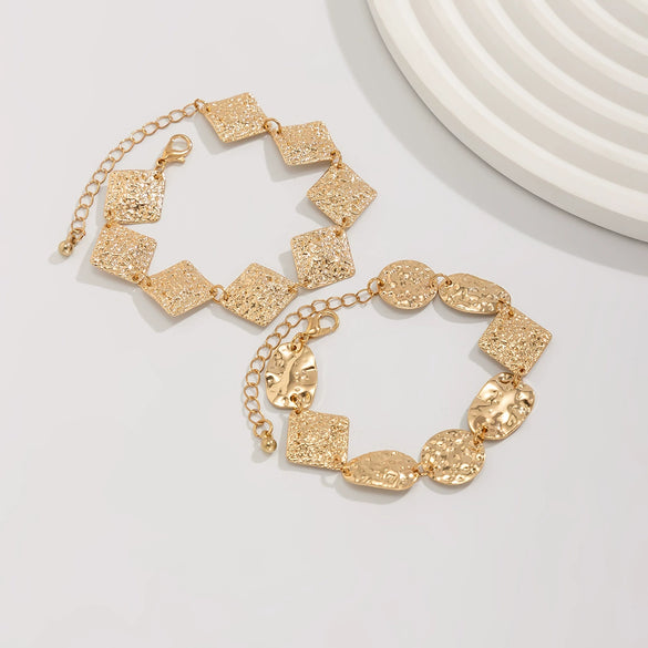 Metal Geometric Square Pleated Bracelet With Electroplating And Knocking Pattern For Women