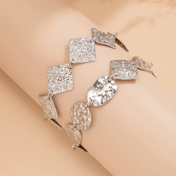 Metal Geometric Square Pleated Bracelet With Electroplating And Knocking Pattern For Women