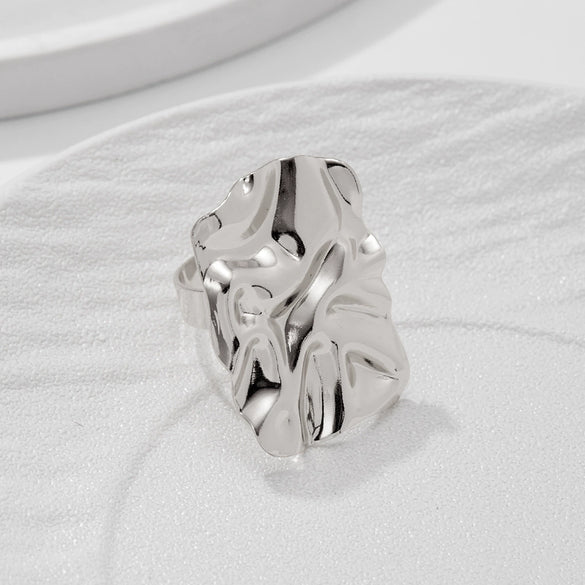 Metal Geometric Square Pleated Hiphop Style Women's Ring With Electroplating