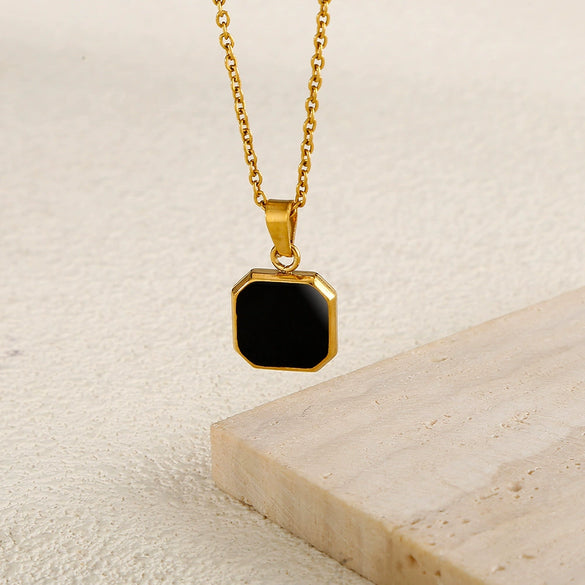 Metal Geometric Square Stainless Steel Dripping Oil Pendant Necklace
