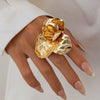 Metal Geometric Stereo Flower Ring With Electroplating For Women