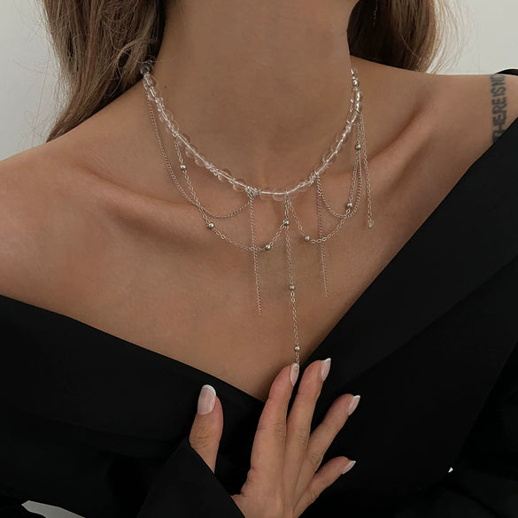 Metal Geometric Style Electroplated Chain Tassel Clavicle Necklace For Women