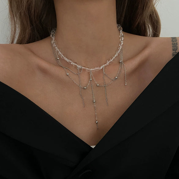 Metal Geometric Style Electroplated Chain Tassel Clavicle Necklace For Women