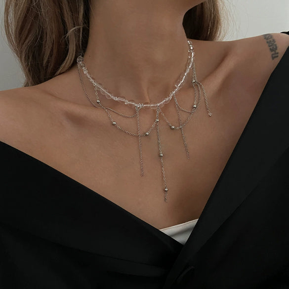 Metal Geometric Style Electroplated Chain Tassel Clavicle Necklace For Women