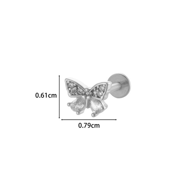 Metal Geometric Style Inner Thread Flat Bottom Rod Love Butterfly Lip Nail Ear Bone Nail Piercing Jewelry For Women With Electroplating Treatment