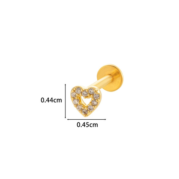 Metal Geometric Style Inner Thread Flat Bottom Rod Love Butterfly Lip Nail Ear Bone Nail Piercing Jewelry For Women With Electroplating Treatment