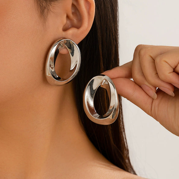 Metal Geometric Texture Hollow Electroplated Women's Earrings