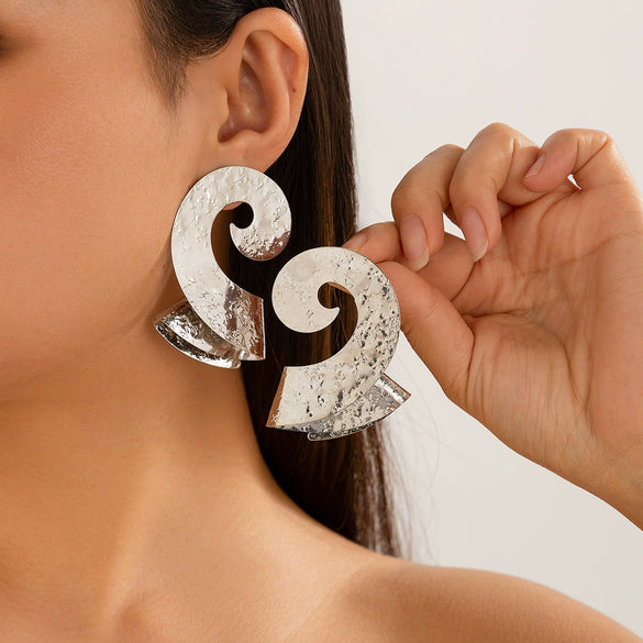 Metal Geometric Texture Hollow Electroplated Women's Earrings