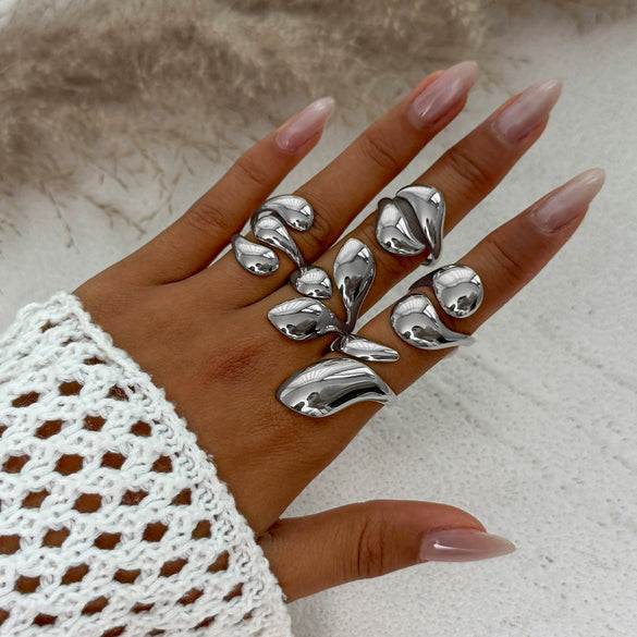 Metal Geometric Water Drop Hug Ring Set For Women With Electroplating Style