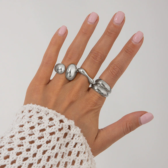 Metal Geometric Water Drop Hug Ring Set For Women With Electroplating Style