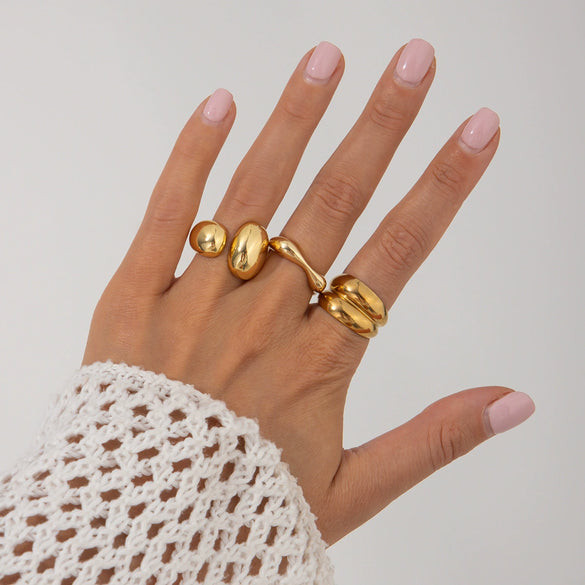Metal Geometric Water Drop Hug Ring Set For Women With Electroplating Style