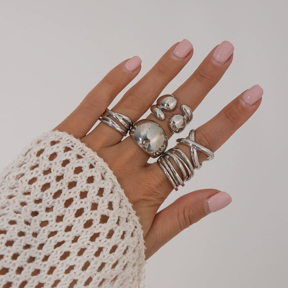 Metal Geometric Water Drop Hug Ring Set For Women With Electroplating Style