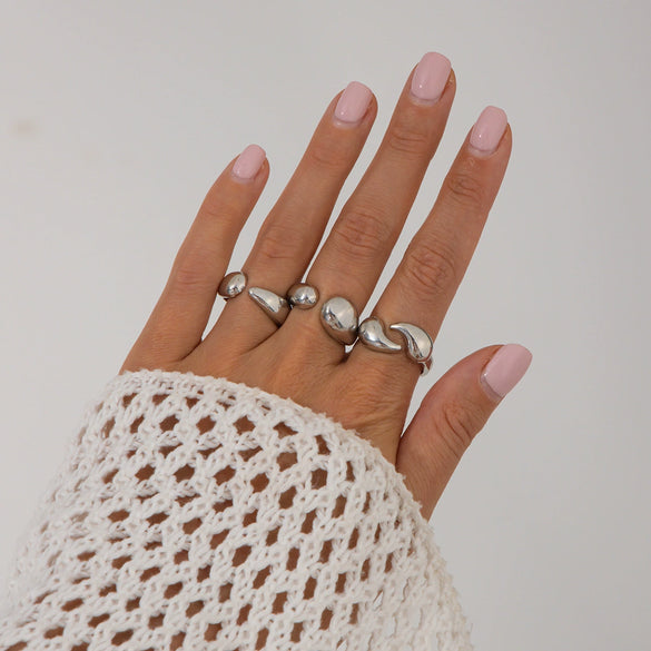 Metal Geometric Water Drop Hug Ring Set For Women With Electroplating Style
