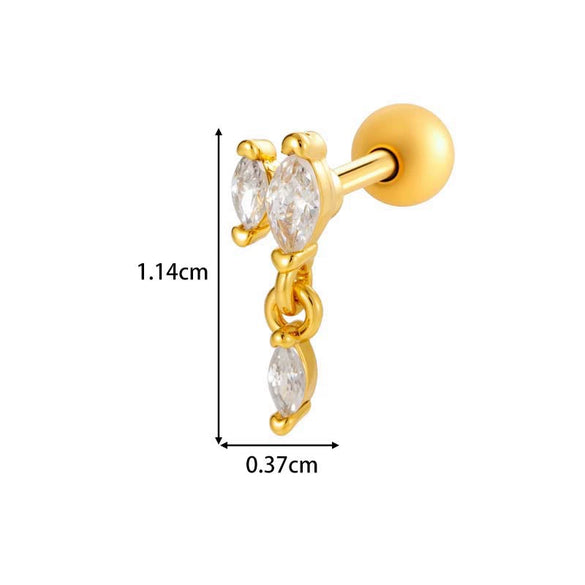 Metal Geometric Water Drop Zircon Inlaid Piercing Ear Nail For Unisex Fashion Style Set With Diamonds