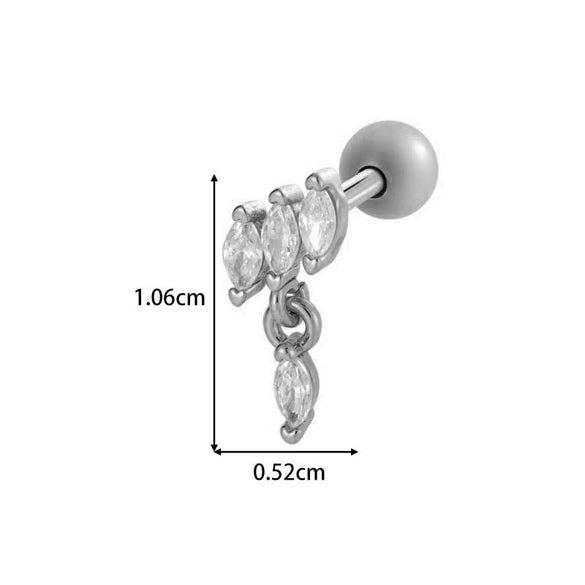 Metal Geometric Water Drop Zircon Inlaid Piercing Ear Nail For Unisex Fashion Style Set With Diamonds