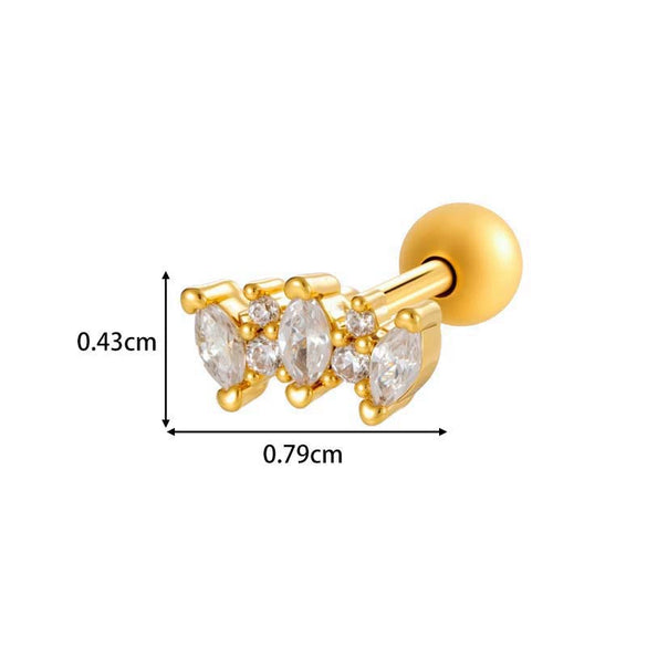 Metal Geometric Water Drop Zircon Inlaid Piercing Ear Nail For Unisex Fashion Style Set With Diamonds