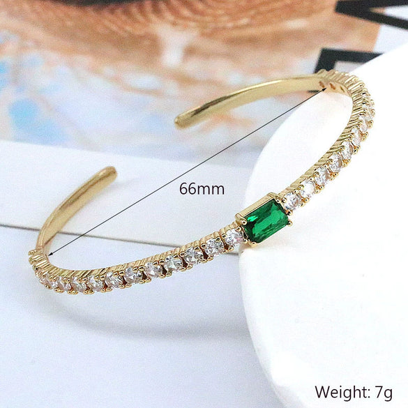 Metal Geometric Zircon Open Bracelet For Women