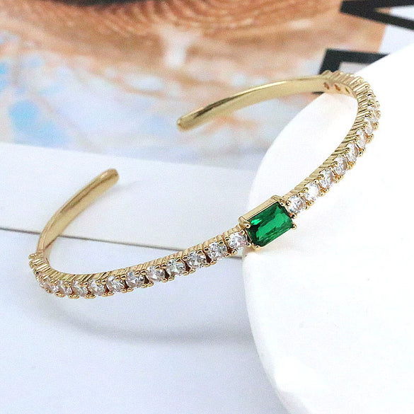 Metal Geometric Zircon Open Bracelet For Women