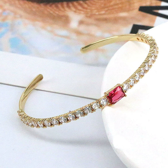 Metal Geometric Zircon Open Bracelet For Women