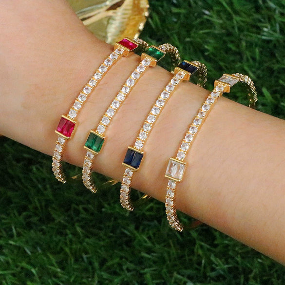 Metal Geometric Zircon Open Bracelet For Women
