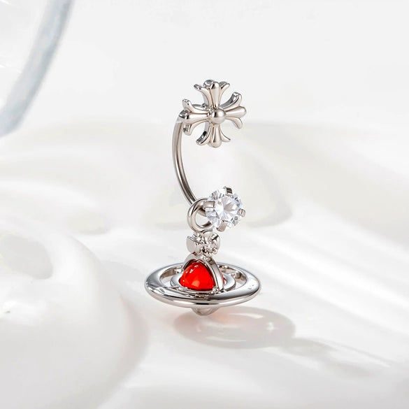 Metal Geometric Zirconia Planet Pendant Women's Fashion Piercing Earrings