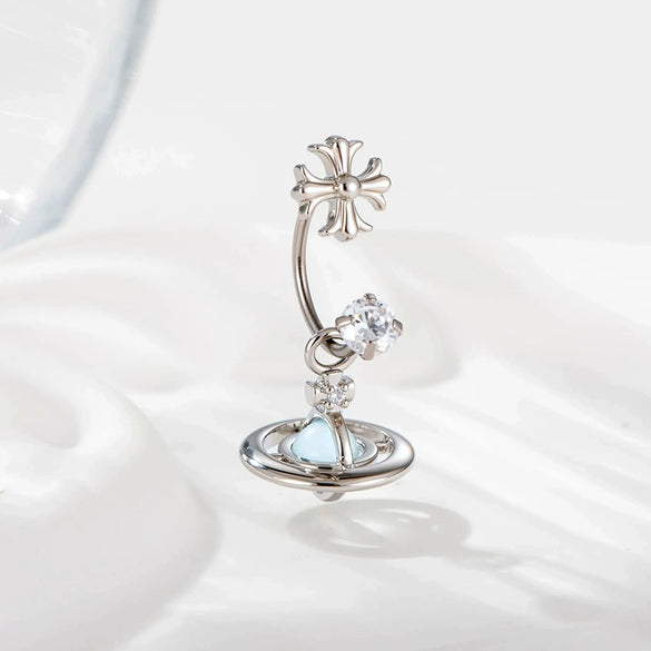 Metal Geometric Zirconia Planet Pendant Women's Fashion Piercing Earrings