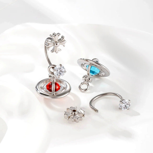 Metal Geometric Zirconia Planet Pendant Women's Fashion Piercing Earrings