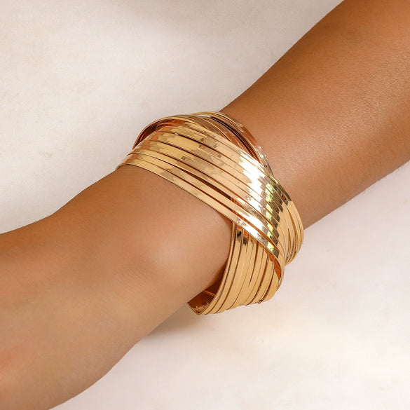 Metal Glossy Geometric Cut Out Opening Bracelets With Electroplating