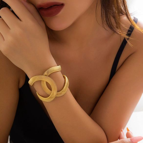 Metal Glossy Geometric Cut Out Opening Bracelets With Electroplating