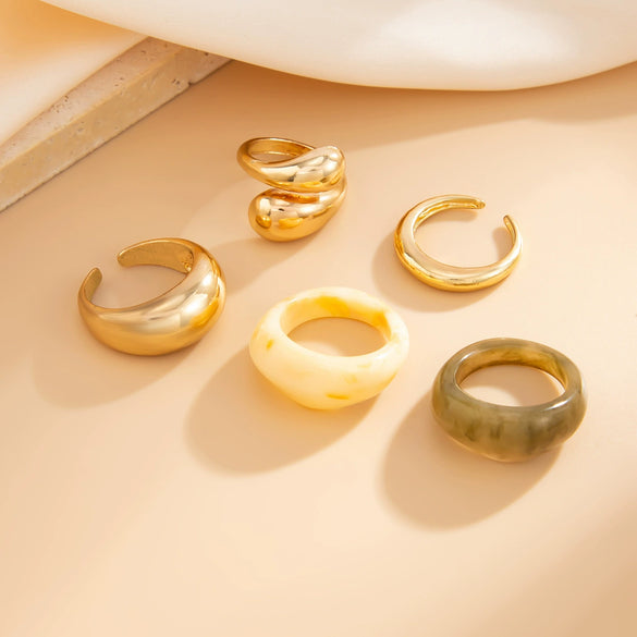 Metal Glossy Water Drop Ring Set Electroplated Geometric Style Women's Ring